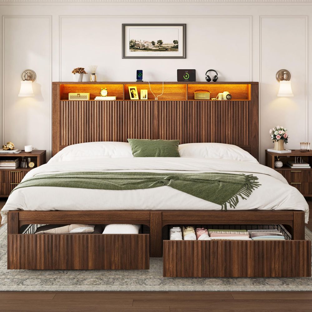 King Size Bed Frame With Storage Drawers - Estrutura de cama King Size e