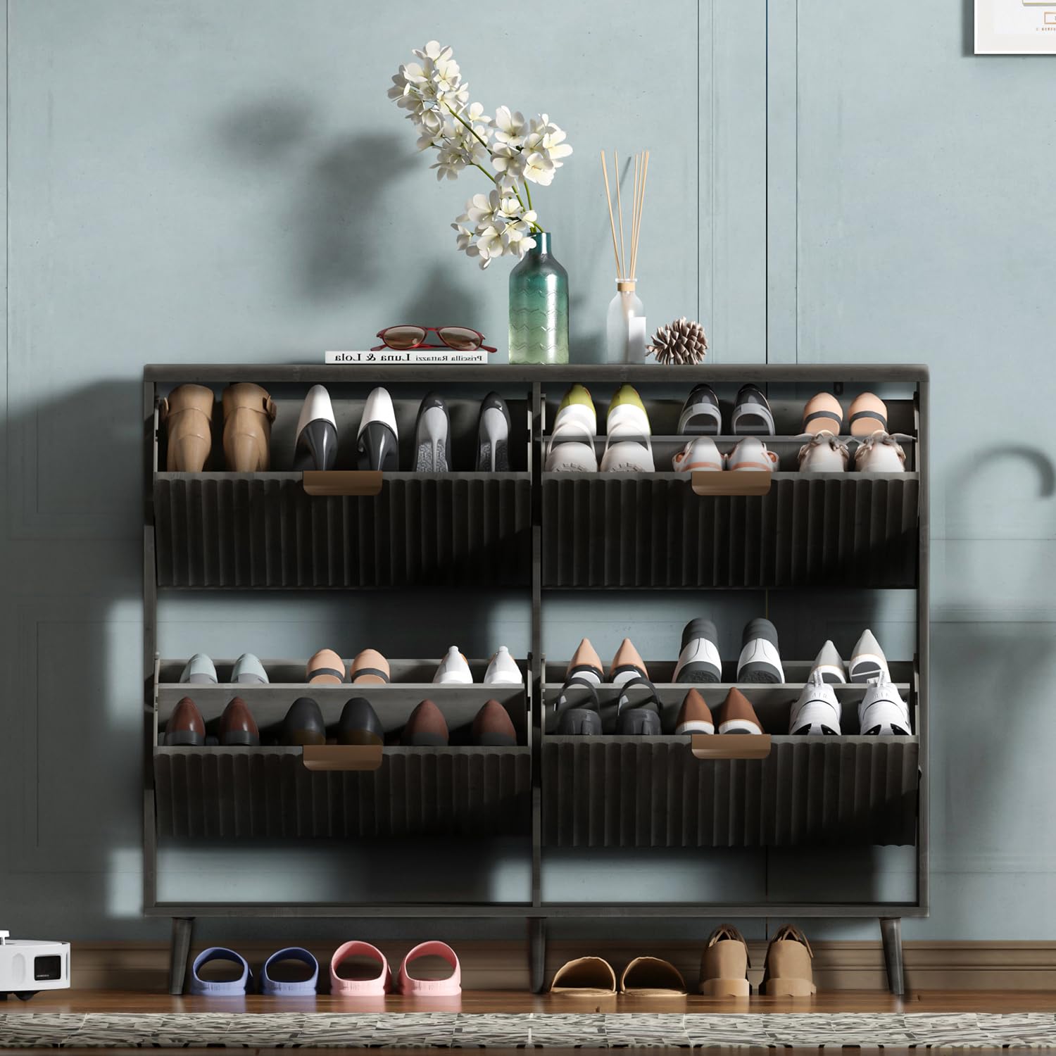 Shoe Rack Cabinet Narrow Entryway - Armário para guardar sapatos, organizador moderno