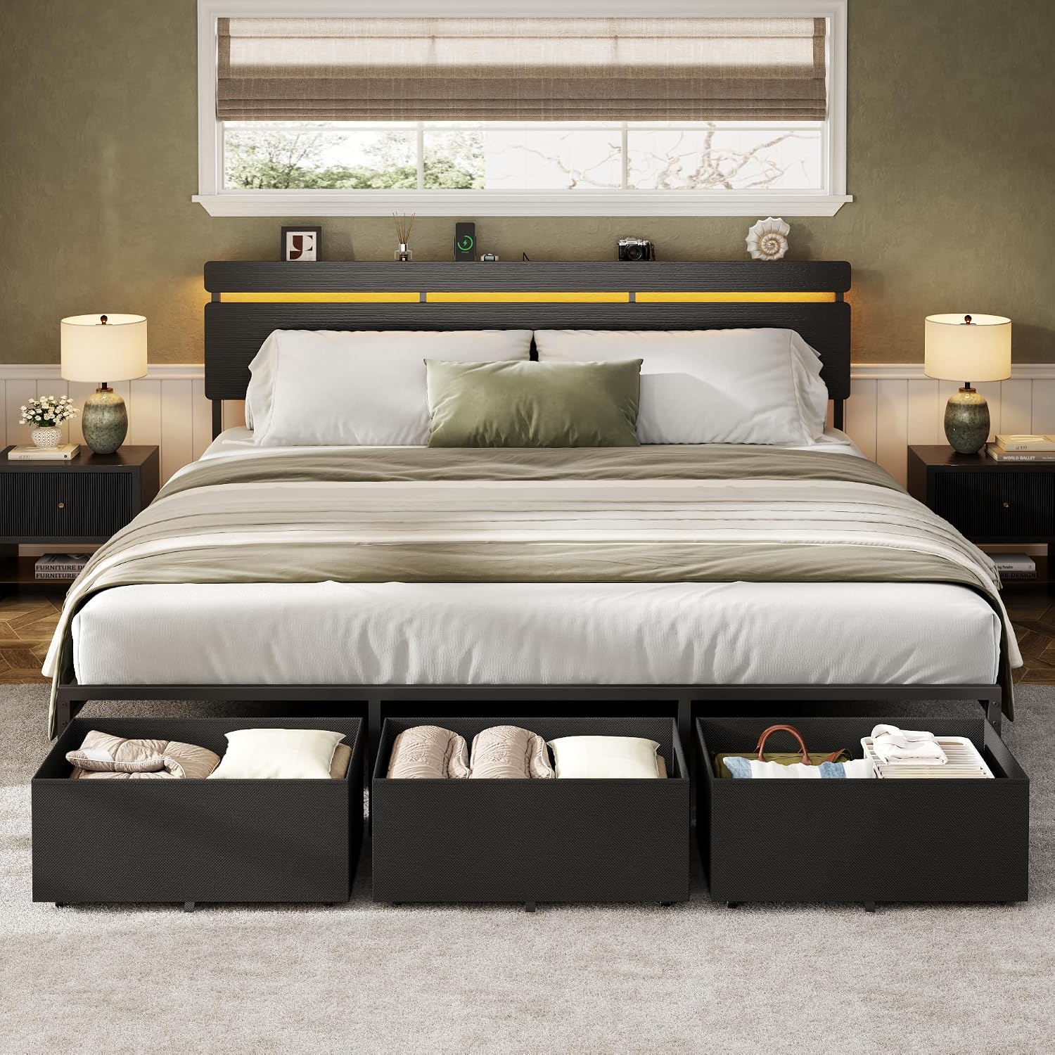 King Size Bed Frame With Storage Drawers - Estrutura de cama King Size da