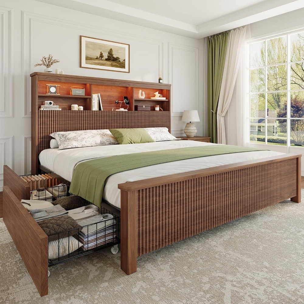 King Size Bed Frame With Storage Drawers - Estrutura de cama tamanho king com