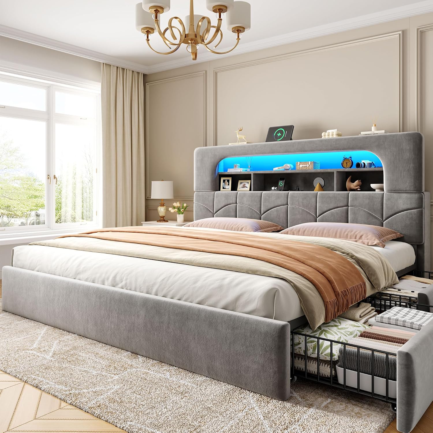 King Size Bed Frame With Storage Drawers - Estrutura de cama tamanho king com