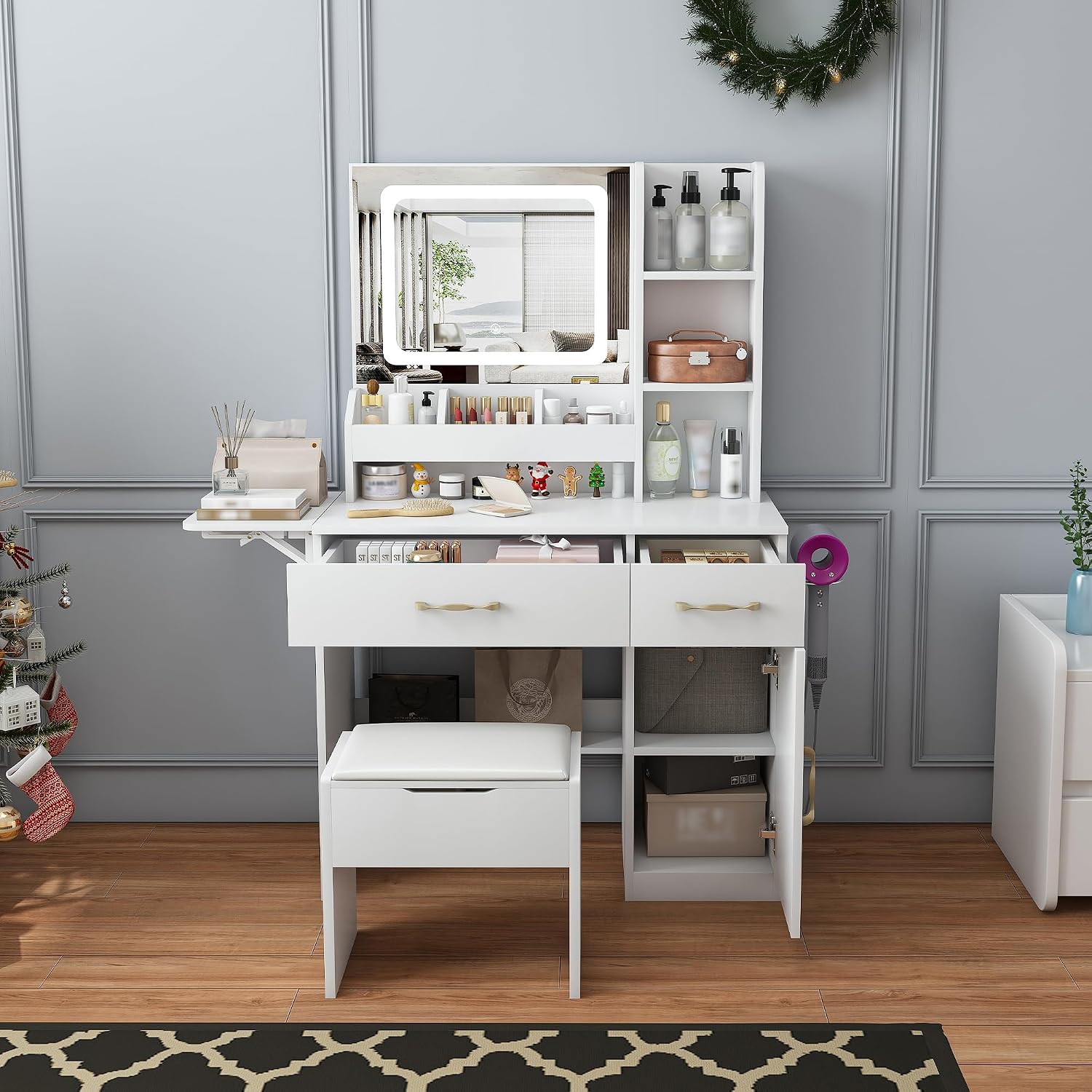 Dressing Table Vanity With Lighted Mirror - Mesa de Maquiagem com Espelho LED