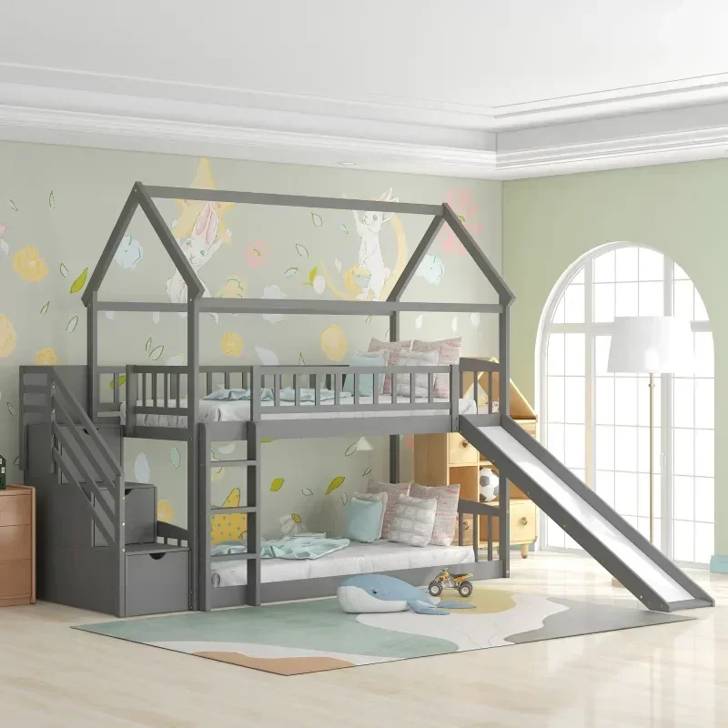 Cama de casal infantil em made - Bunk Bed With Stairs And Slide avaliação e preço
