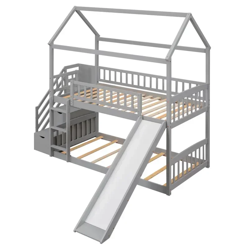 Cama de casal infantil em made - Bunk Bed With Stairs And Slide avaliação e preço