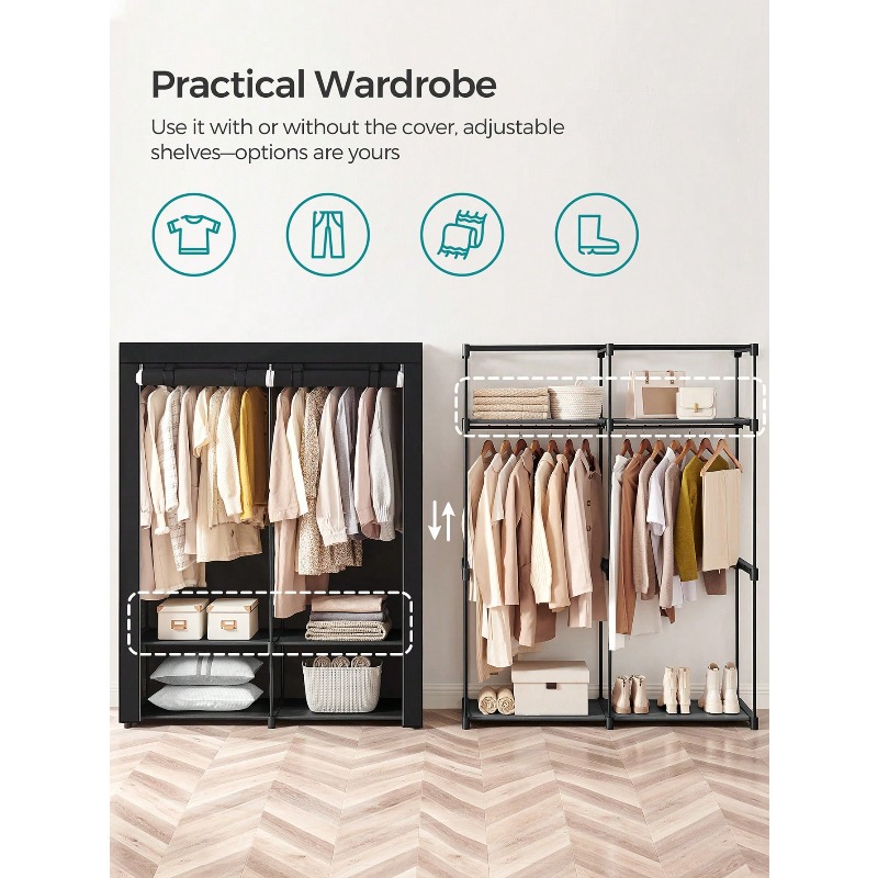 Guarda-roupa preto, guarda-rou - Wardrobe Closet Portable Fabric Cover avaliação e preço
