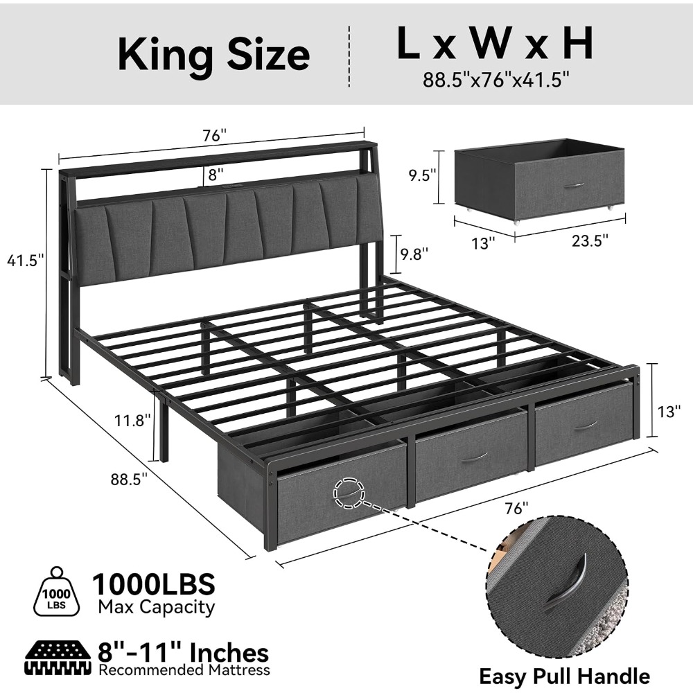 Estrutura de Cama King Size co - King Size Bed Frame With Storage Drawers avaliação e preço