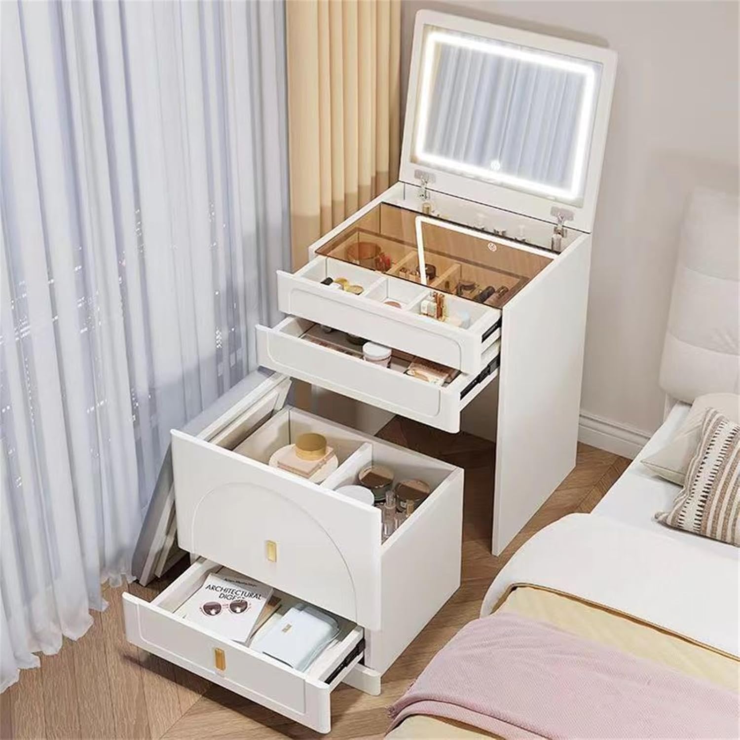 Mesa de toucador 3 em 1 com es - Dressing Table Vanity With Lighted Mirror avaliação e preço
