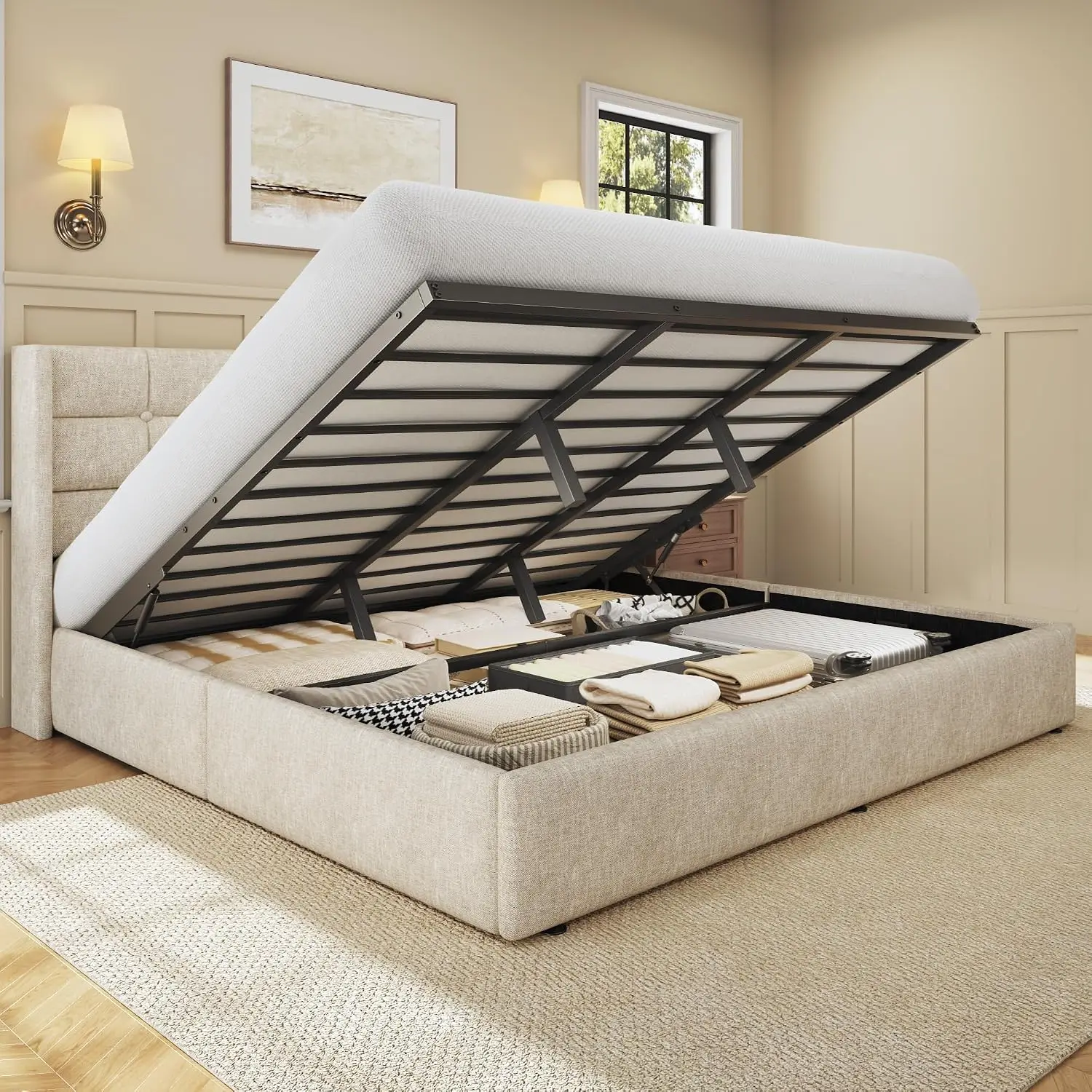 Cama King Size com Armazenamen - Gas Lift Storage Bed Hydraulic avaliação e preço