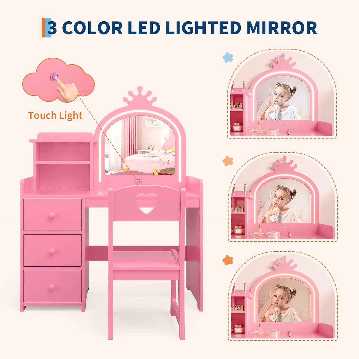 Mesa de Maquiagem Infantil com - Dressing Table Vanity With Lighted Mirror avaliação e preço