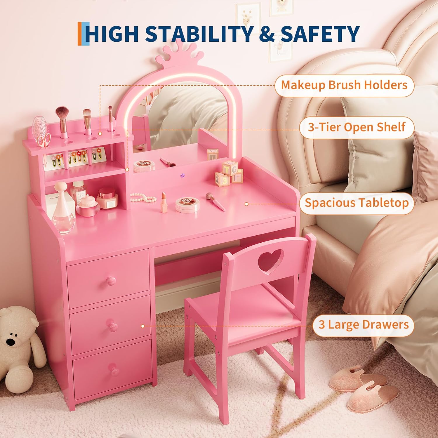 Mesa de Maquiagem Infantil com - Dressing Table Vanity With Lighted Mirror avaliação e preço