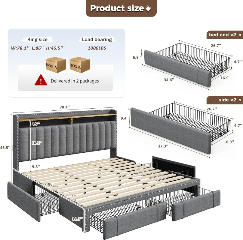 Cama King Size Estofada EnHome - King Size Bed Frame With Storage Drawers avaliação e preço
