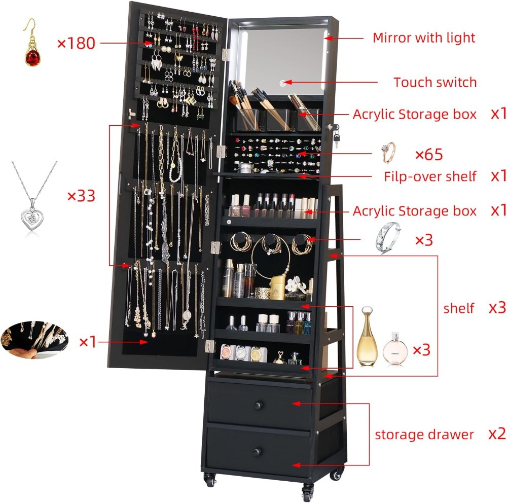 Armário de Joias com Espelho d - Full Length Mirror Jewelry Armoire avaliação e preço