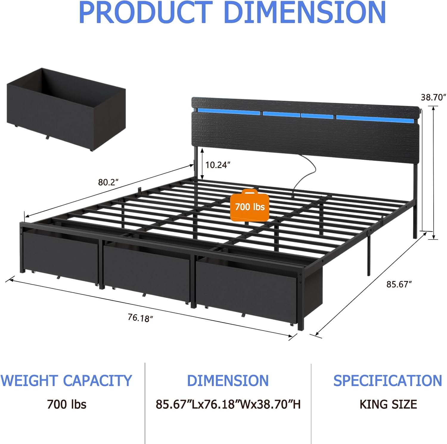 Estrutura de cama King Size da - King Size Bed Frame With Storage Drawers avaliação e preço