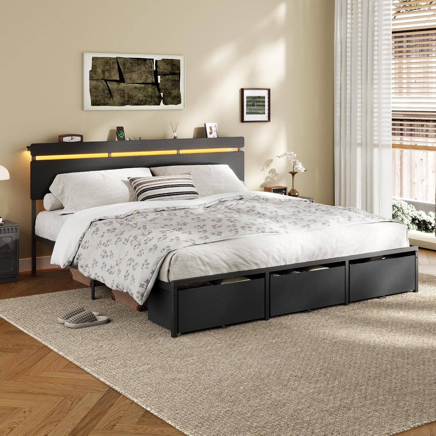 Estrutura de cama King Size da - King Size Bed Frame With Storage Drawers avaliação e preço