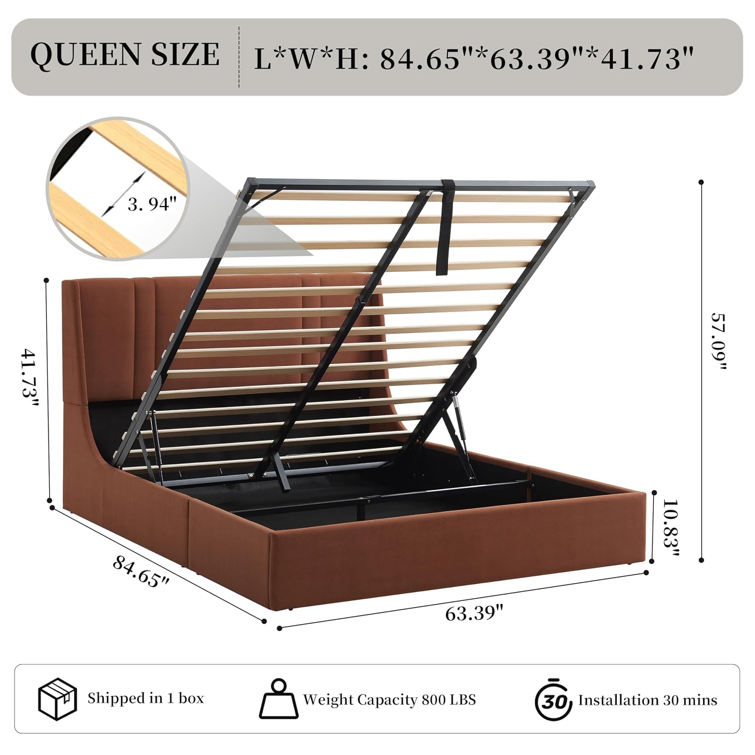 Cama Queen com Estrutura Elevá - Gas Lift Storage Bed Hydraulic avaliação e preço