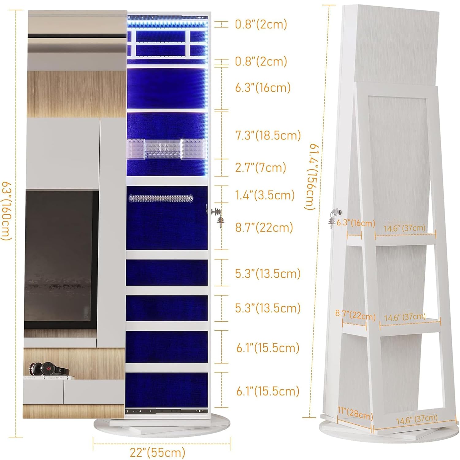 360 °   Armário de joias com e - Full Length Mirror Jewelry Armoire avaliação e preço