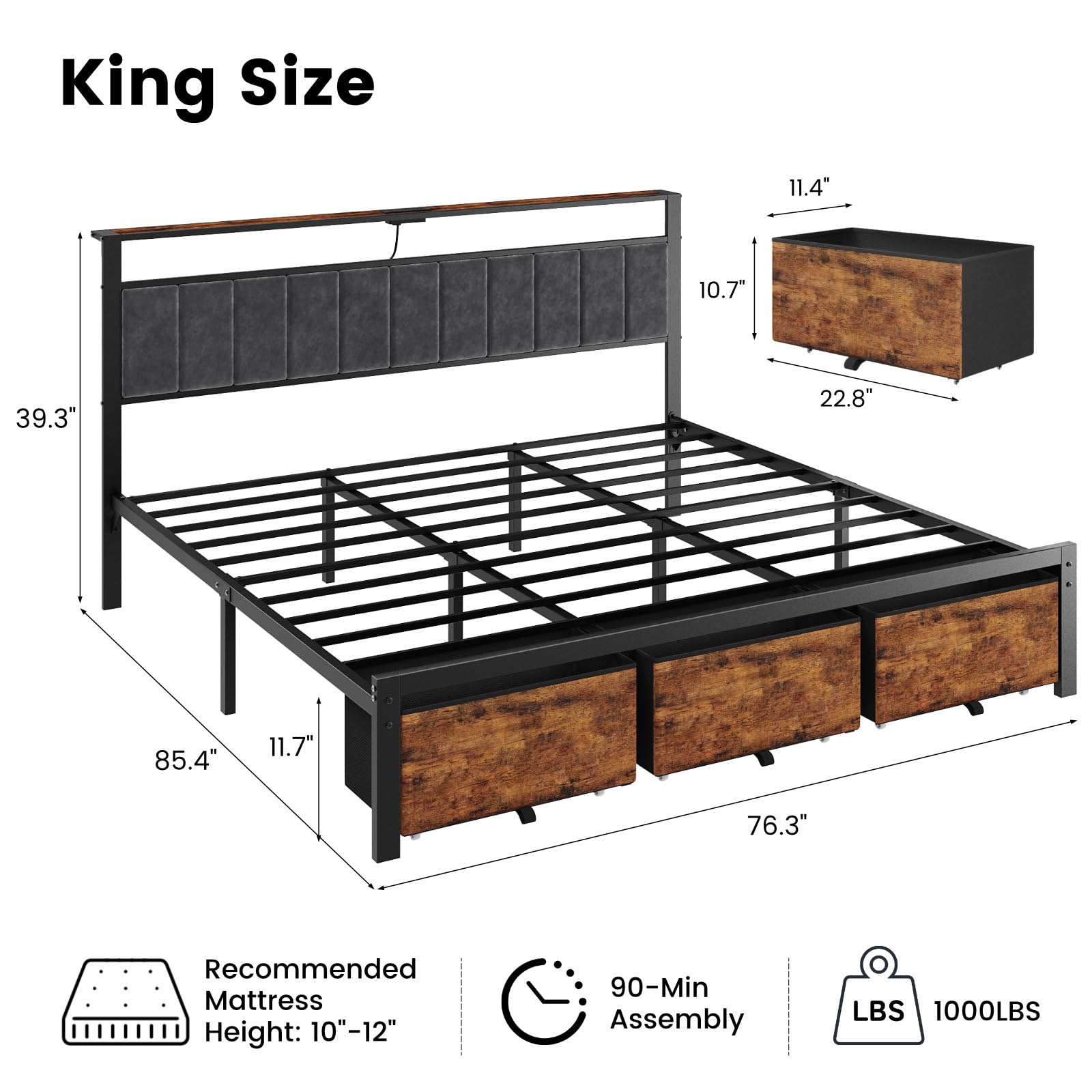 Estrutura de cama tamanho king - King Size Bed Frame With Storage Drawers avaliação e preço
