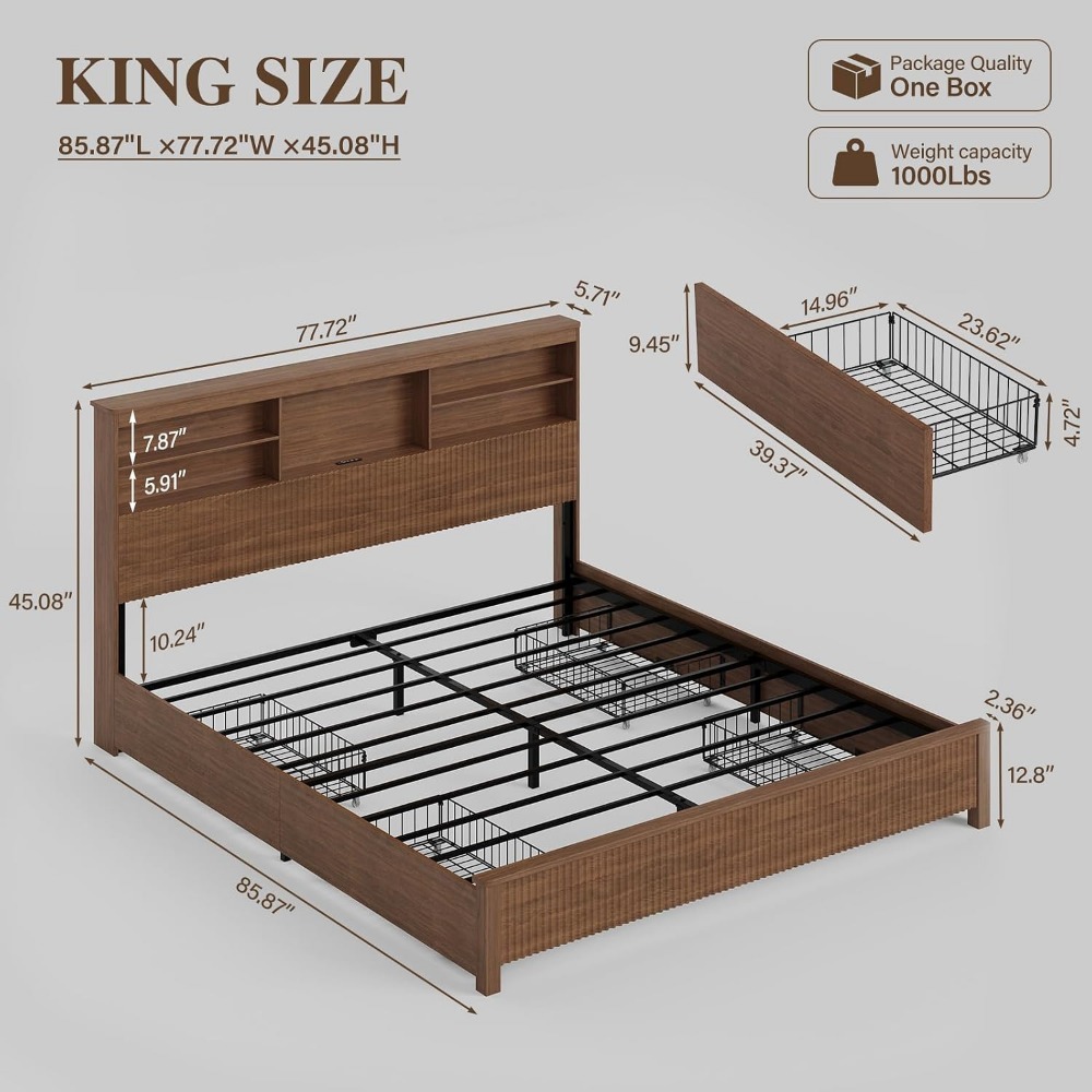 Estrutura de cama tamanho king - King Size Bed Frame With Storage Drawers avaliação e preço
