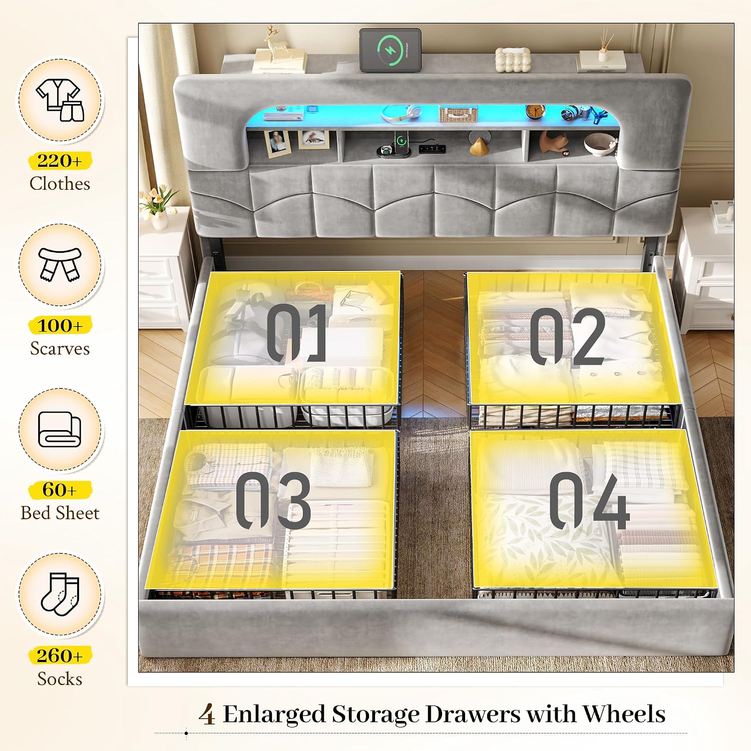 Estrutura de cama tamanho king - King Size Bed Frame With Storage Drawers avaliação e preço