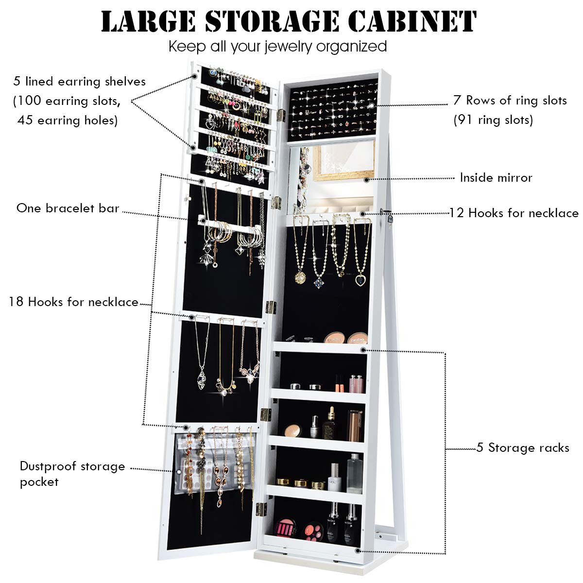 Armário de Joias de Chão com E - Full Length Mirror Jewelry Armoire avaliação e preço