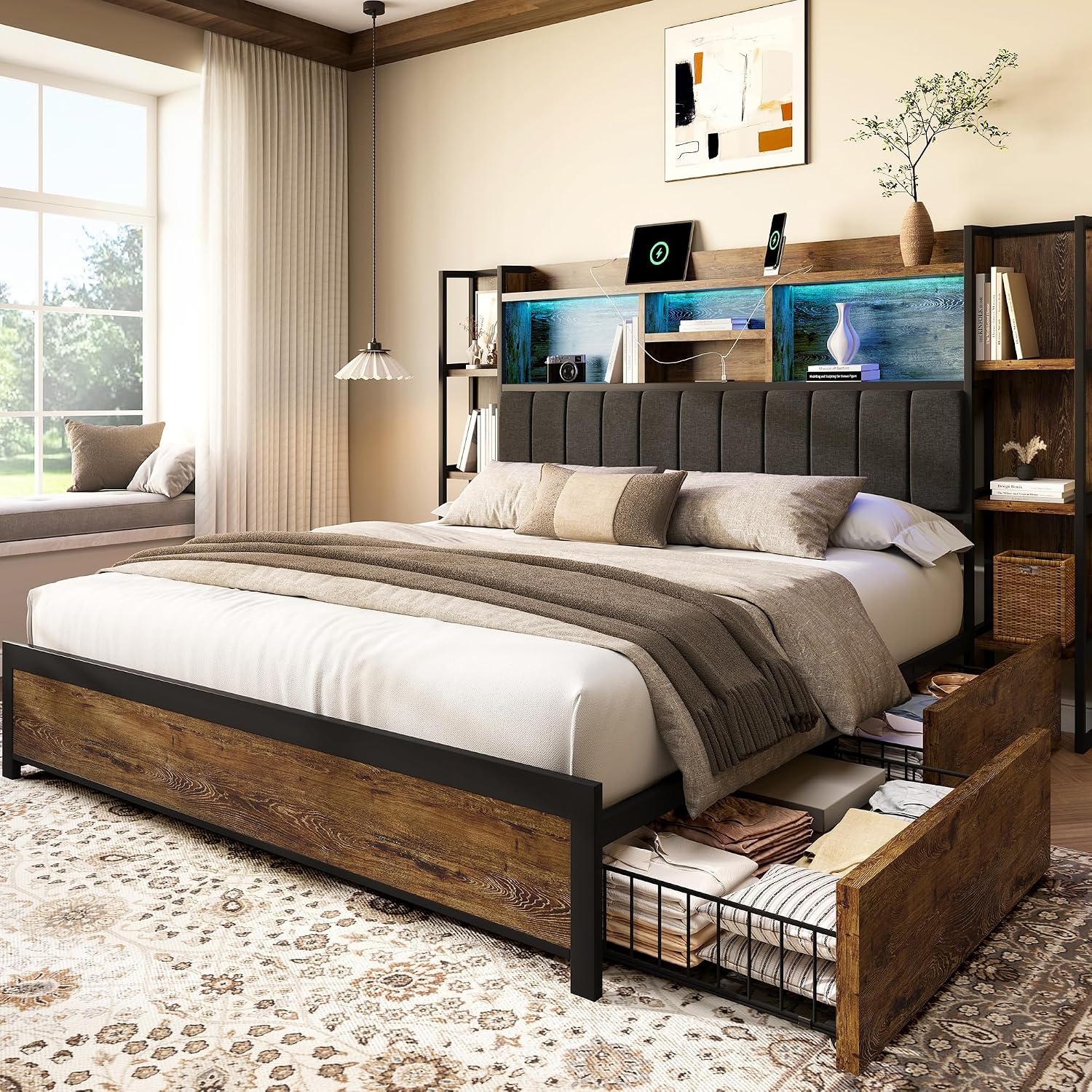 Estrutura de cama tamanho king - King Size Bed Frame With Storage Drawers avaliação e preço