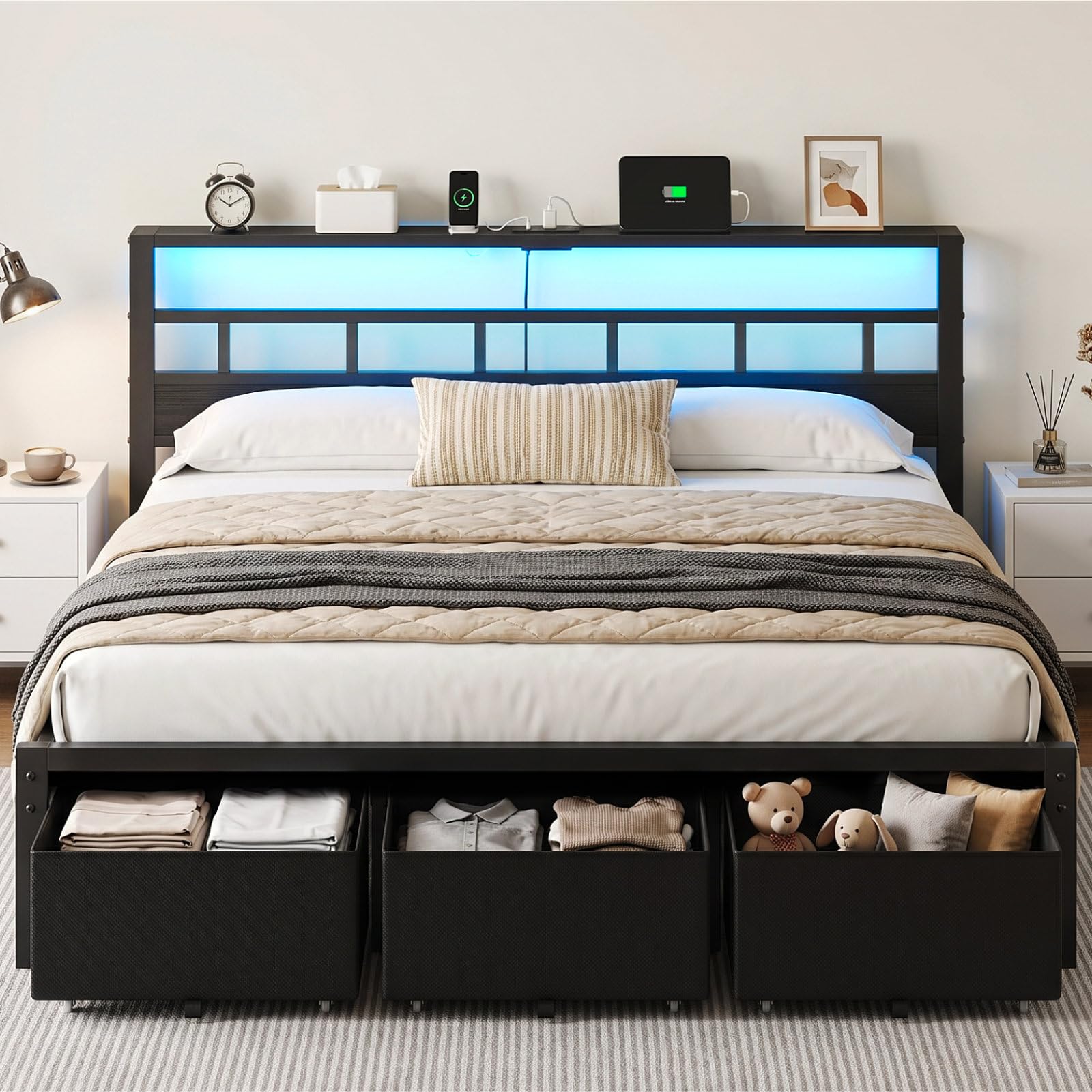 Estrutura de cama tamanho king - King Size Bed Frame With Storage Drawers avaliação e preço
