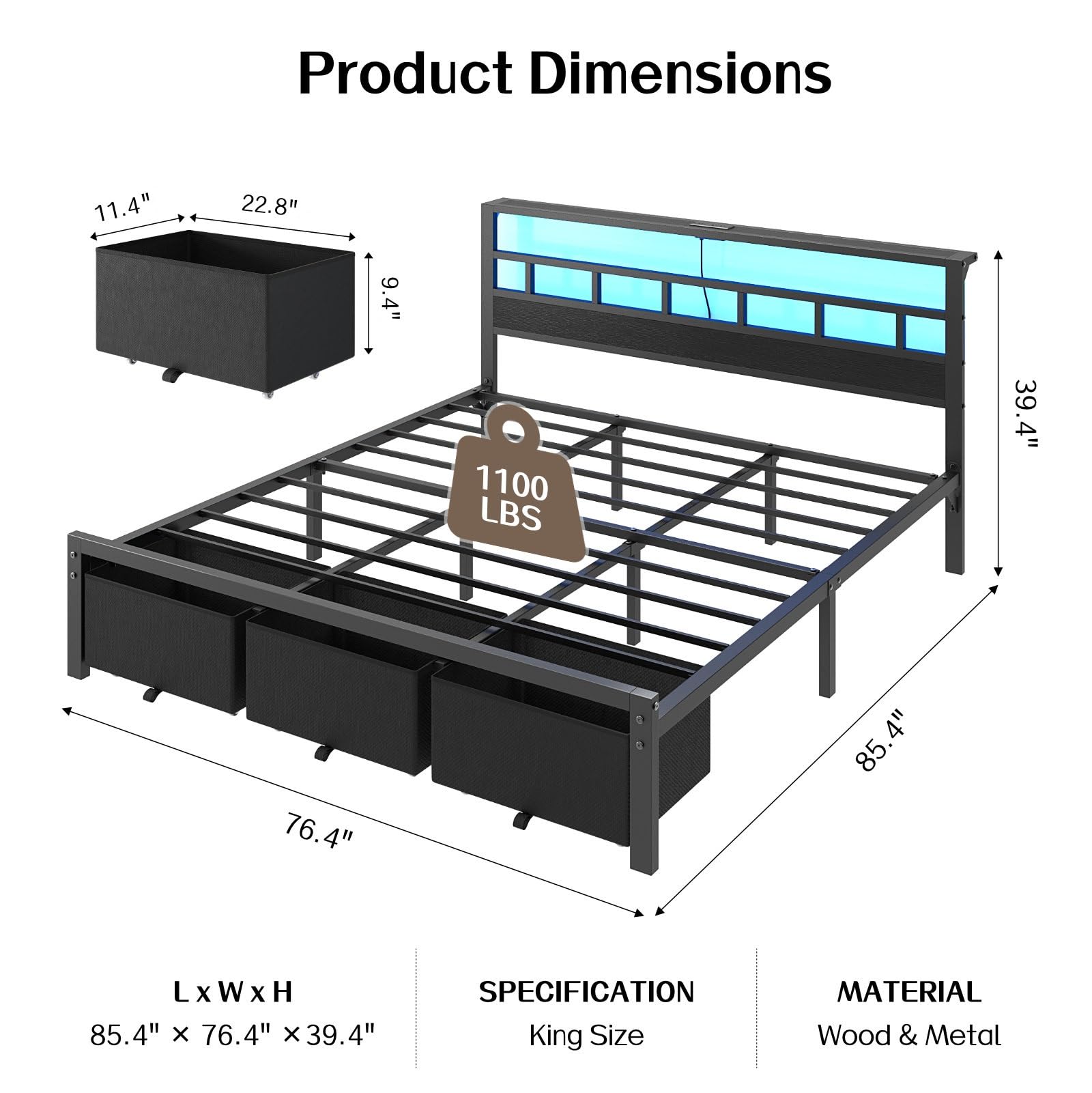 Estrutura de cama tamanho king - King Size Bed Frame With Storage Drawers avaliação e preço