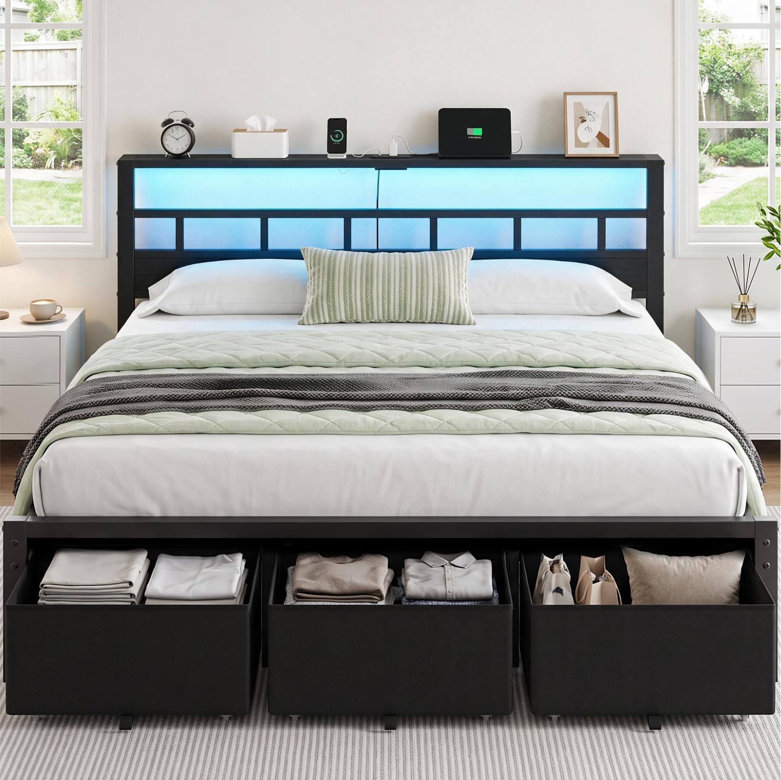 Estrutura de cama tamanho king - King Size Bed Frame With Storage Drawers avaliação e preço
