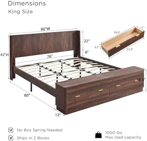 Estrutura de Cama King Size Ca - King Size Bed Frame With Storage Drawers avaliação e preço