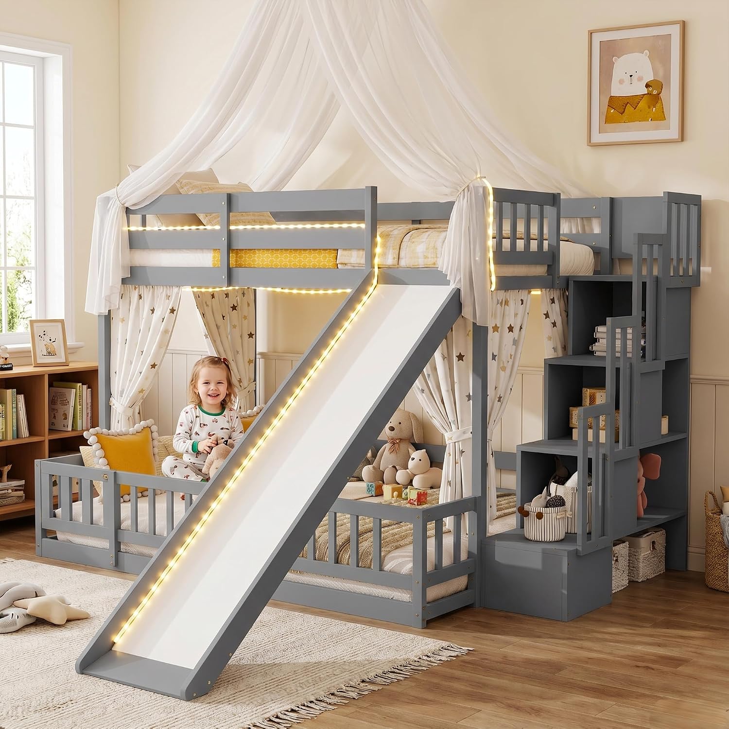 Beliche com cama superior e in - Bunk Bed With Stairs And Slide avaliação e preço